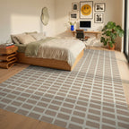 Cream Geometric Minimalist Rug - bedroom