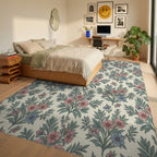 White Floral Vintage Rug - bedroom