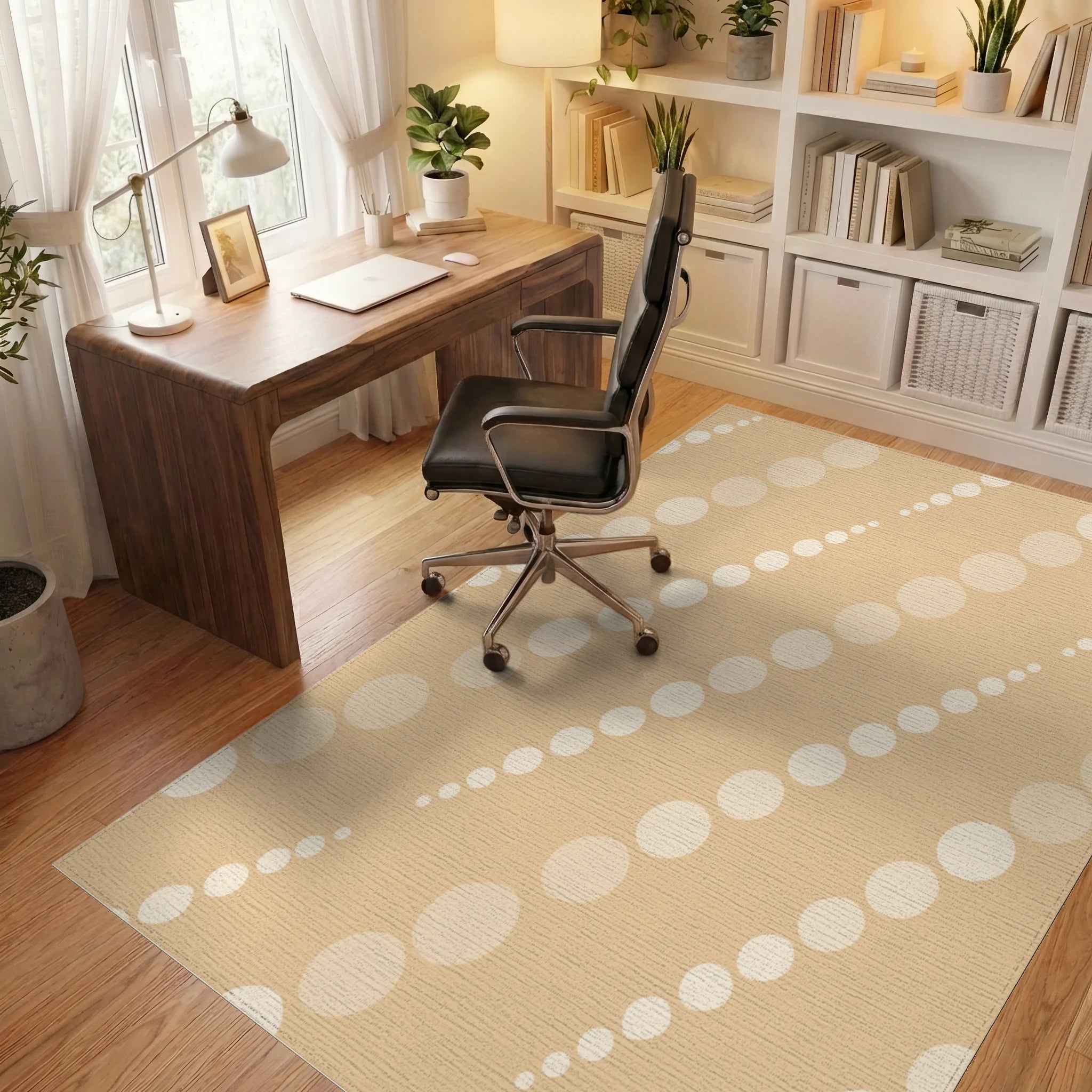 Beige Minimalist Dotted Diagonal Grid Rug Office View