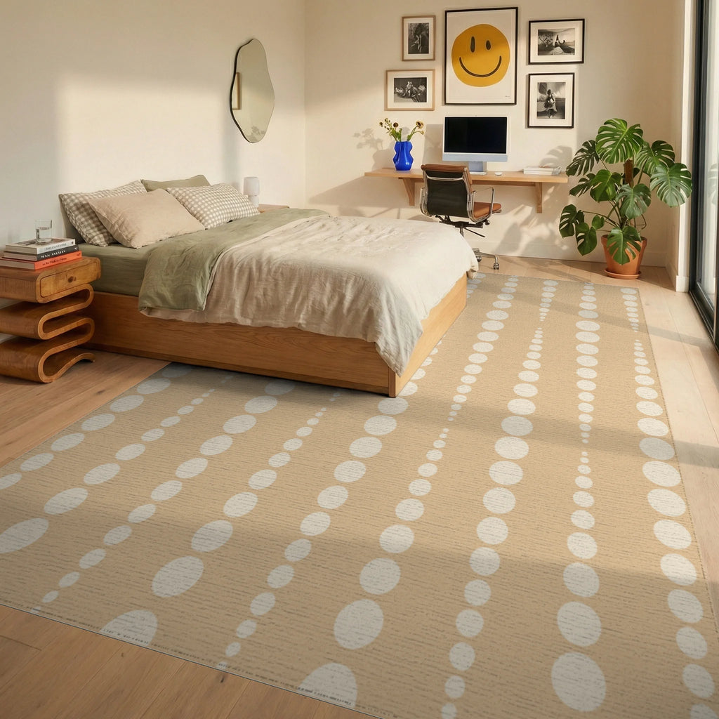 Beige Polka Dot Vertical Linear Rug Bedroom View