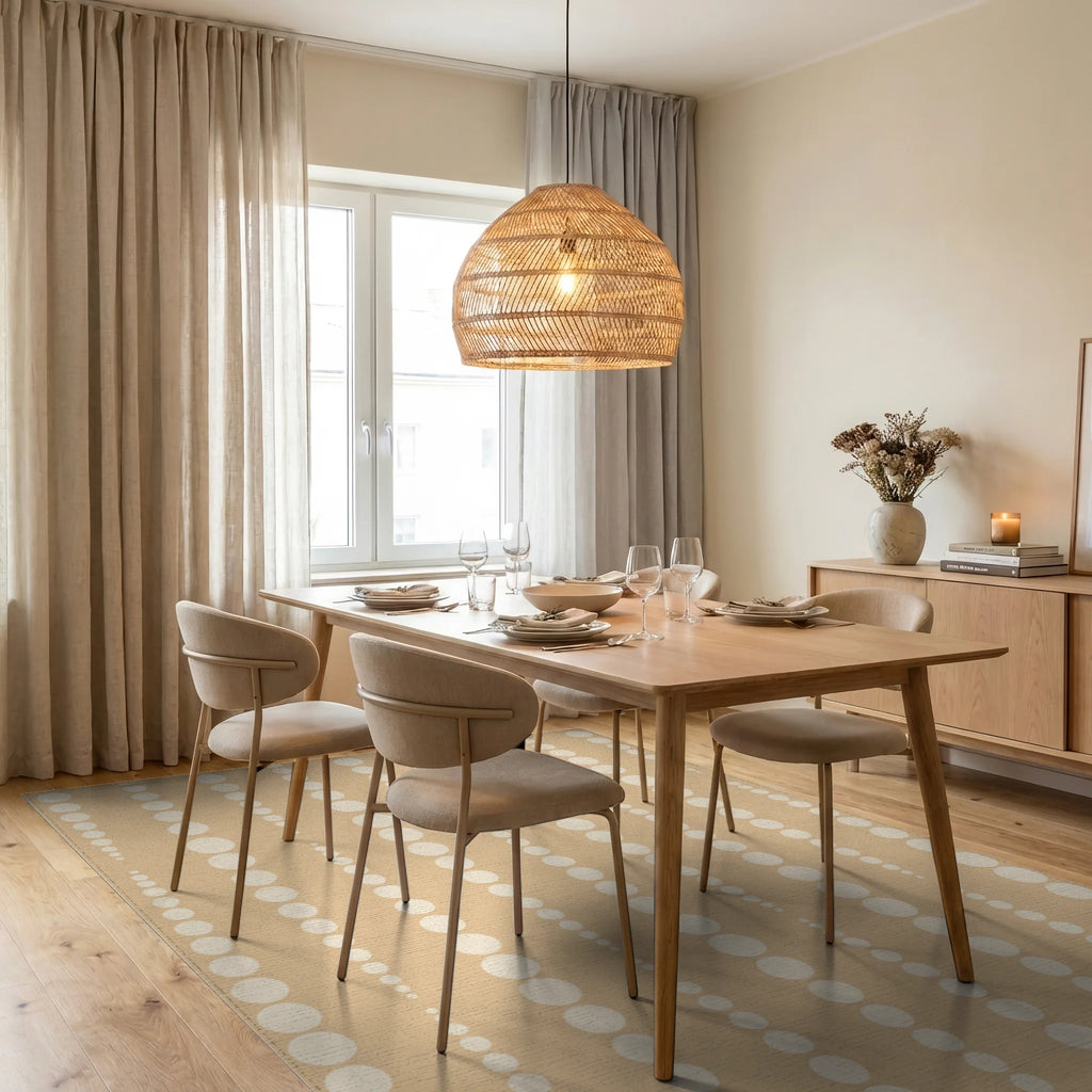 Beige Polka Dot Vertical Linear Rug Dining Room View