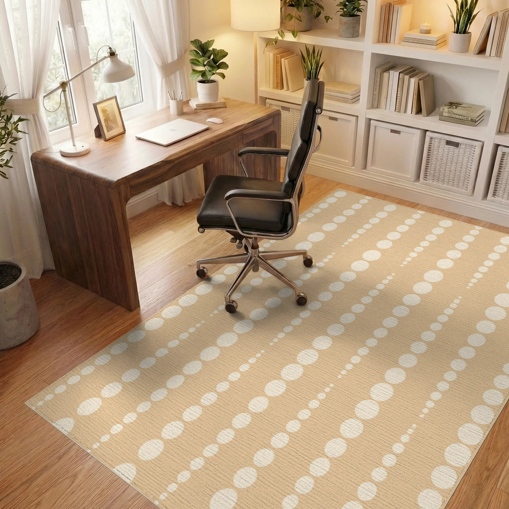 Beige Polka Dot Vertical Linear Rug Office View