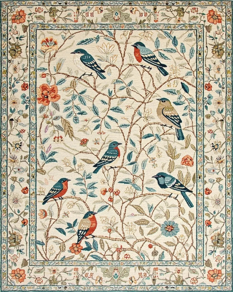 Birds In Blossom Garden Rug - Cutout View