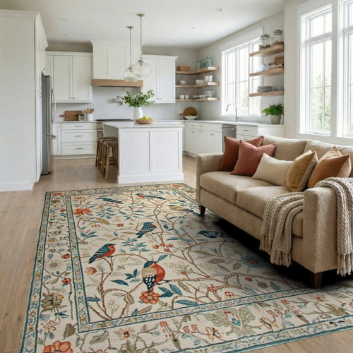 Birds In Blossom Garden Rug - Living Room View