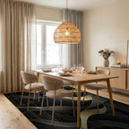Black Abstract Gold Wave Pattern Rug - Dining Room View