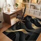 Black Abstract Gold Wave Pattern Rug - Office View