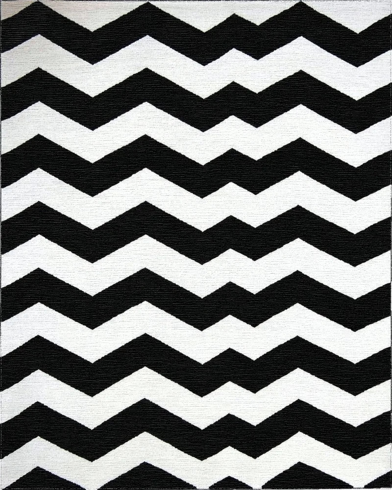 Black and White Chevron Geometric Rug - Cutout View