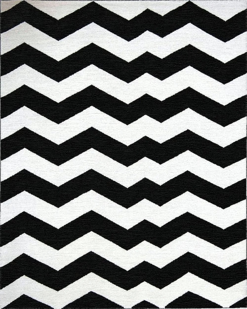 Black and White Chevron Geometric Rug - Cutout View