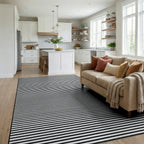 Black and White Horizontal Stripe Rug - Living Room View