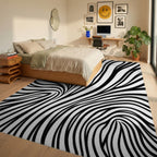 Black and White Swirling Lines Rug - Bedroom View
