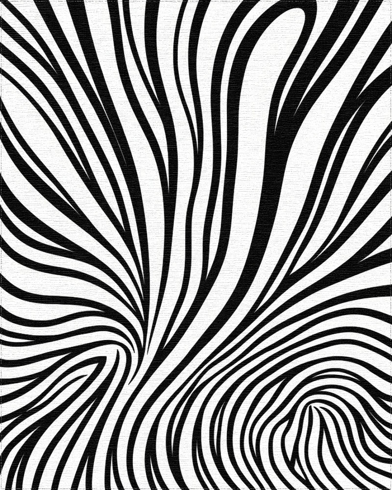 Black and White Swirling Lines Rug - Cutout View