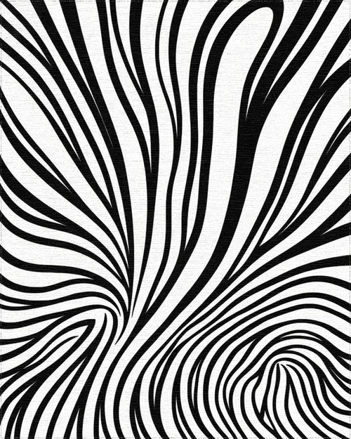 Black and White Swirling Lines Rug - Cutout View