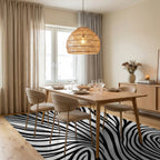 Black and White Swirling Lines Rug - Dining Room View