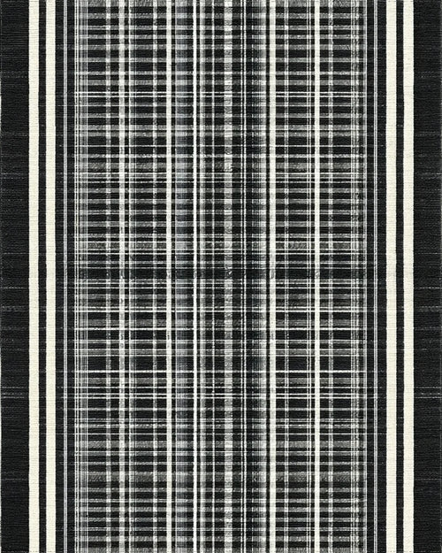 Black and White Vertical Stripe Plaid Rug - Cutout View