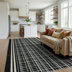 Black and White Vertical Stripe Plaid Rug - Living Room View