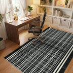 Black and White Vertical Stripe Plaid Rug - Office View