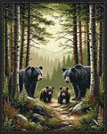Black Bear Family Pine Forest Rug - Cutout View