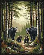 Black Bear Family Pine Forest Rug - Cutout View