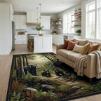 Black Bear Family Pine Forest Rug - Living Room View
