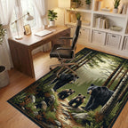 Black Bear Family Pine Forest Rug - Office View