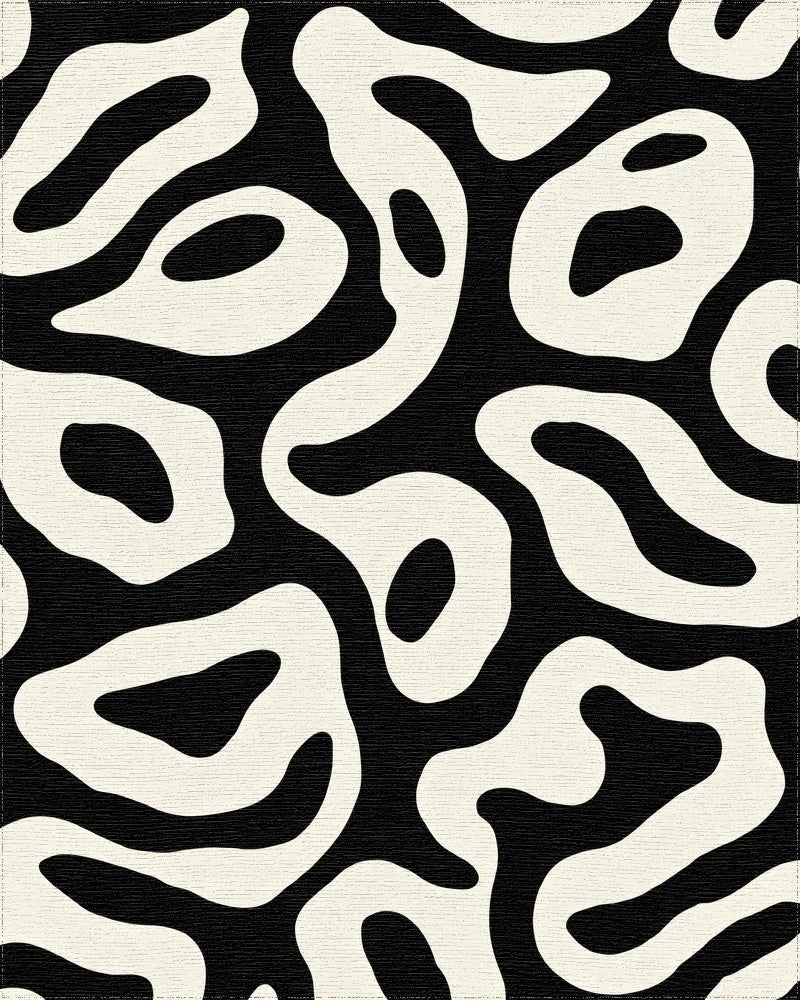 Black Cream Organic Swirl Rug - Cutout View