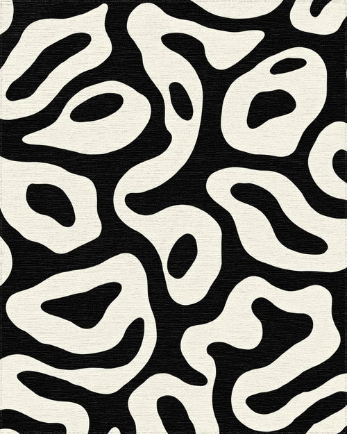 Black Cream Organic Swirl Rug - Cutout View