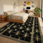 Black Gold Art Deco Sunburst Rug - Bedroom View
