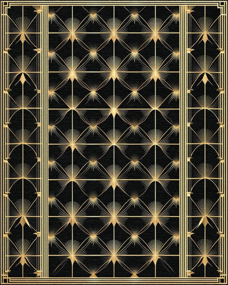 Black Gold Art Deco Sunburst Rug - Cutout View