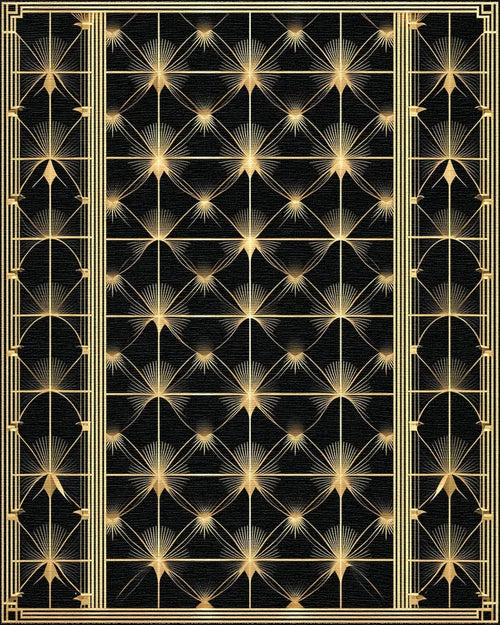 Black Gold Art Deco Sunburst Rug - Cutout View
