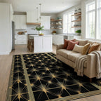Black Gold Art Deco Sunburst Rug - Living Room View