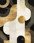 Black Gold Curved Abstract Rug - Cutout View