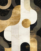 Black Gold Curved Abstract Rug - Cutout View