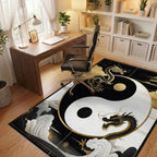 Black Gold Dragon Yin Yang Waves Rug - Office View