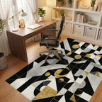 Black Gold Geometric Abstract Harmony Rug - Office View