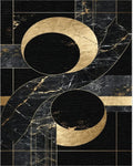 Black Gold Marble Geometric Circles Rug - Cutout View