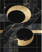 Black Gold Marble Geometric Circles Rug - Cutout View