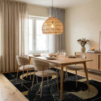 Black Gold Marble Geometric Circles Rug - Dining Room View