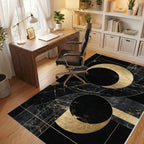 Black Gold Marble Geometric Circles Rug - Office View