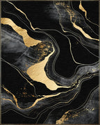 Black Gold Veined Marble Abstract Rug - Cutout View