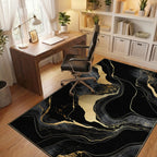 Black Gold Veined Marble Abstract Rug - Office View