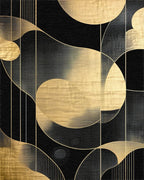 Black Gold Wavy Circles Lines Rug - Cutout View