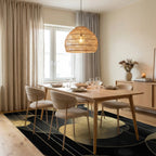 Black Gold Wavy Circles Lines Rug - Dining Room View