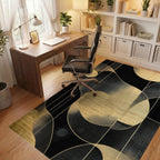 Black Gold Wavy Circles Lines Rug - Office View