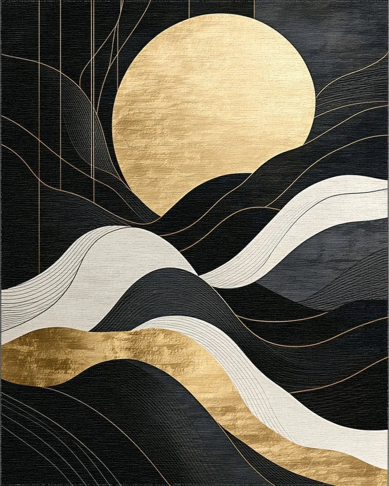 Black Gold Wavy Sun Rug - Cutout View
