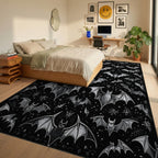 Black Gray Bats Stars Gothic Rug - Bedroom View
