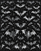 Black Gray Bats Stars Gothic Rug - Cutout View