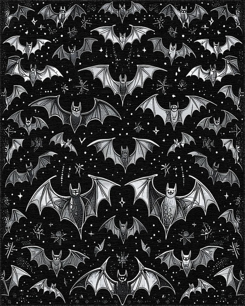 Black Gray Bats Stars Gothic Rug - Cutout View