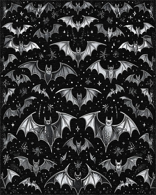 Black Gray Bats Stars Gothic Rug - Cutout View