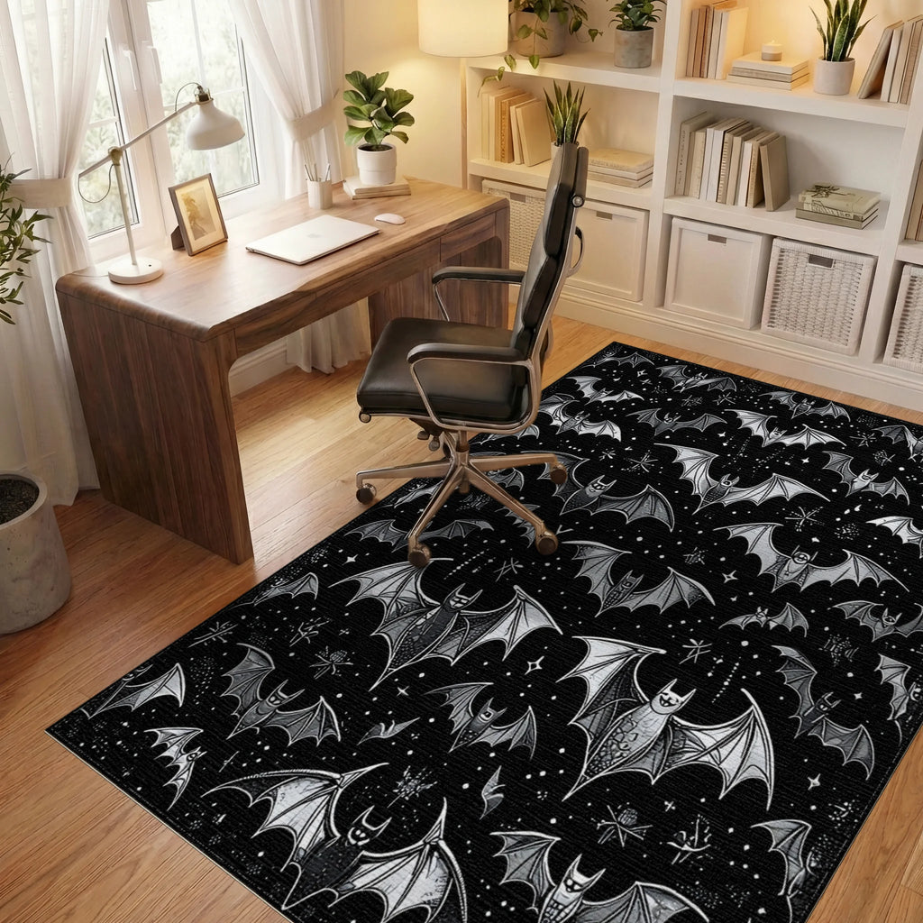 Black Gray Bats Stars Gothic Rug - Office View