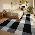 Black Gray Checkered Rug - Bedroom View